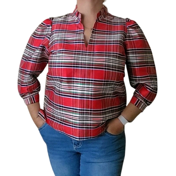 NWT Crown & Ivy Red Boxy Button Down Shirt with Mandarin Collar - Picture 1 of 5